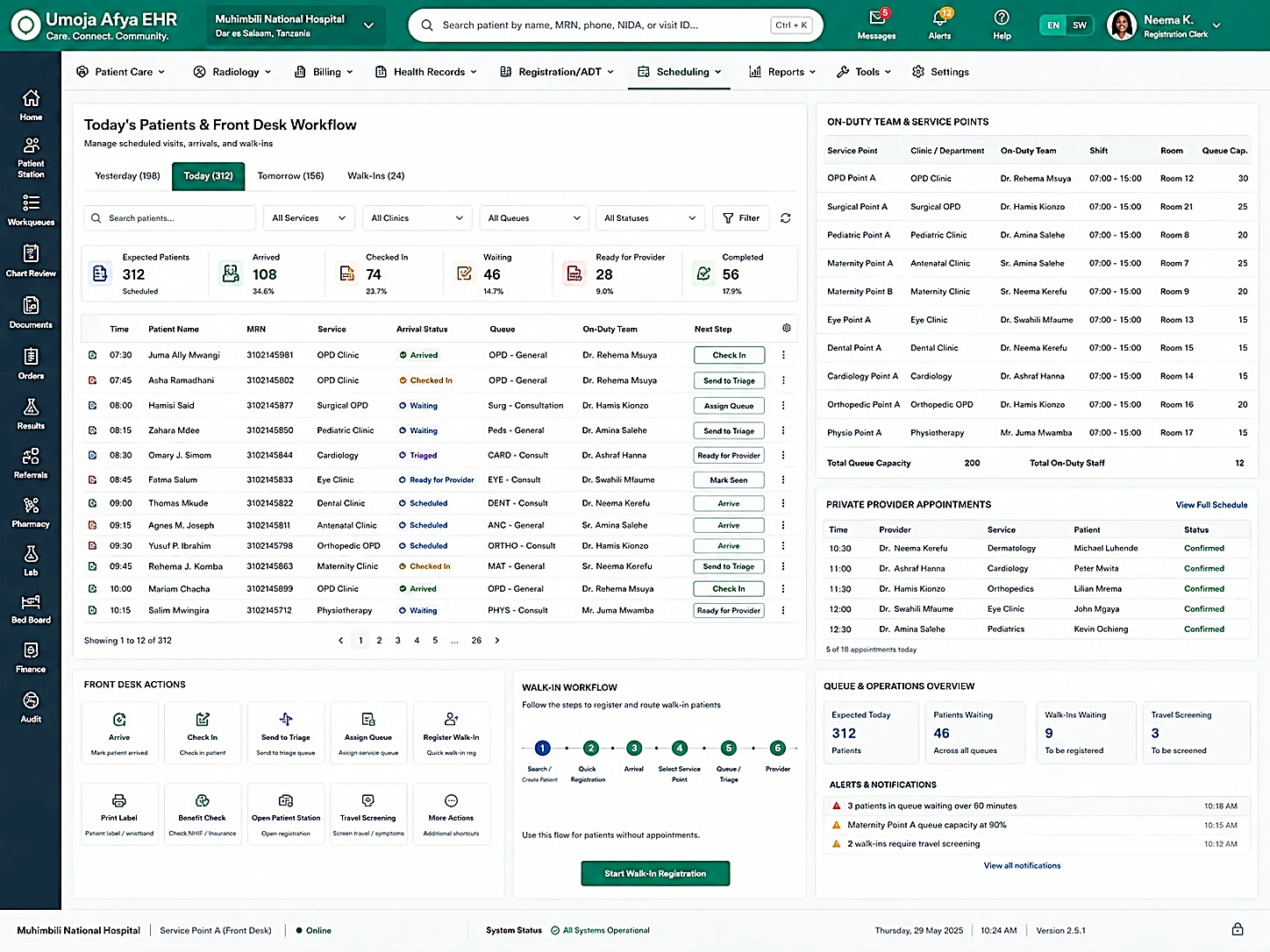 Umoja Afya EHR patient station screen